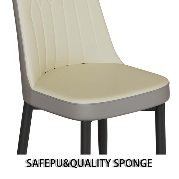 English Elm 63 Inch Mdf Cream Dining Set with Pu Cushioned Chairs and Black Metal Legs Seats 4 Beige+Cream,Grey W2189S00872