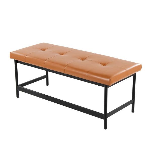 English Elm Bench Upholstered in Faux Leather with Powder Coated Frame for Bedroom or Entryway Black,Camel B202S02135