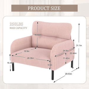 English Elm UNITED Corduroy Accent Chair with Ergonomic Curve, High-Density Foam Seat & Dual Side Pockets for Cozy Living Spaces Pink W1568P307258