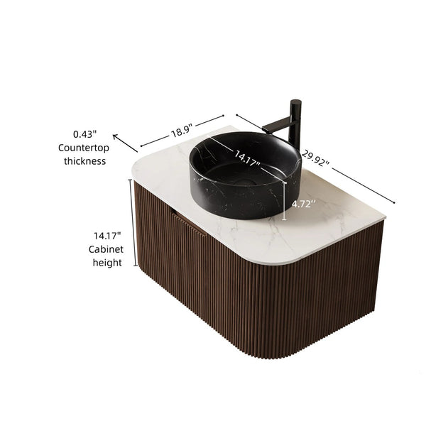 English Elm Muri Floating Bathroom Vanity Plywood Cabinet Sintered Stone Top Oak Drawer Black,Carrara White,Walnut W2615S00711