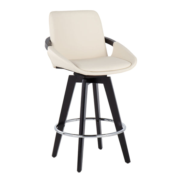 English Elm Cosmo Set Of 2 Contemporary Swivel Counter Stools With Chrome Footrest & Cream Faux Leather Seat B202S00211