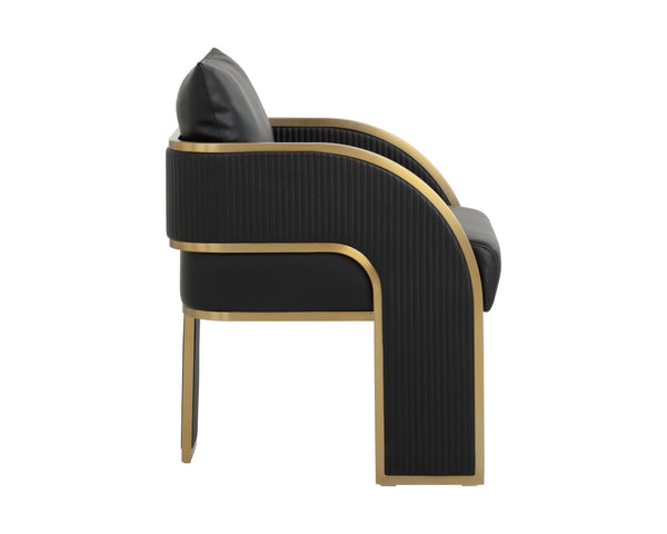 Sunpan Baz Dining Armchair - Bold Napa Black Faux Leather With Gold Stainless Steel Accents & Chic Design Black Faux Leather 111780