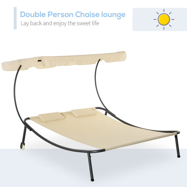 English Elm Outsunny Double Chaise Lounge Chair - Stylish Outdoor Daybed With Adjustable Canopy & Wheels W2225P217764-GIGA