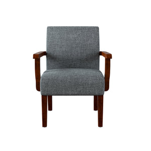 English Elm Fabric Accent Arm Chair Set with Round Wood Side Table — Durable Hardwood Frame, Cozy Seating for Small Spaces Grey W1420P188103