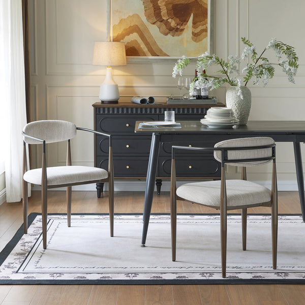 English Elm Christopher Knight Home® - Low Back Upholstered Dining Chair with Gold-Trim Iron Frame, Curved Open Backrest, Plush Comfort Beige+Black N771P249346H