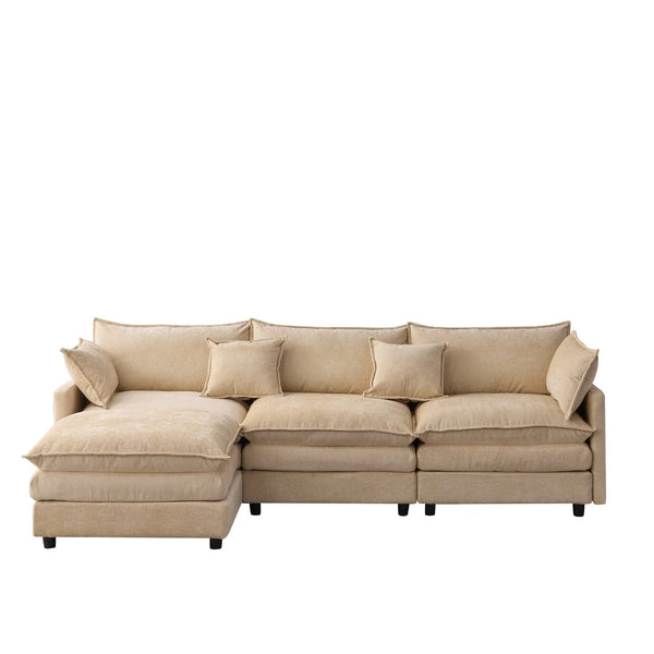 English Elm 105" L-shaped Chenille Sectional with Ottoman Pocket Spring Living Room Sofa Light Coffee W1097S00226