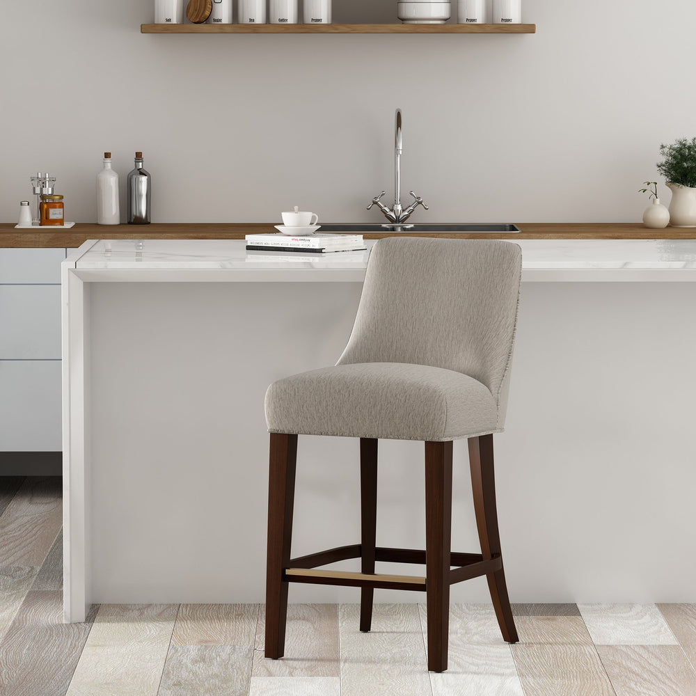 English Elm Beever Wood Chenille Counter Stool - Stylish Taupe Upholstery & Durable Rubberwood Frame Design B365P397948