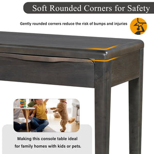 English Elm U_style Oak Veneer Console Table with Three Wave Drawers for Entryway or Foyer Black N711P401926B
