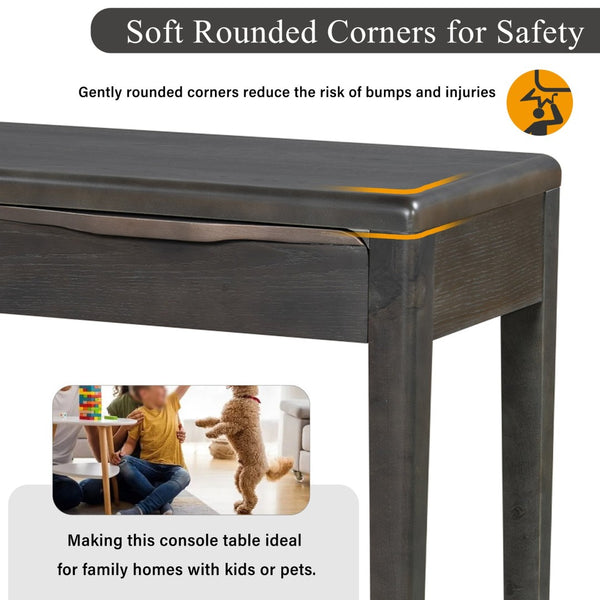 English Elm U_style Oak Veneer Console Table with Three Wave Drawers for Entryway or Foyer Black N711P401926B