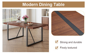English Elm Table and Chair Set Industrial Walnut Six Seat Dining with Metal Frame Brown Fabric W1151S02436