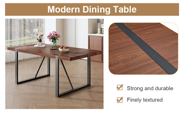 English Elm Table and Chair Set Industrial Walnut Six Seat Dining with Metal Frame Brown Fabric W1151S02436