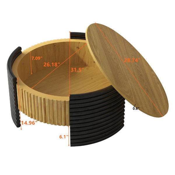 English Elm 31.50" Round Flip-top Storage Coffee Table Fluted Mdf Base for Modern Living Rooms Wood W757P383553