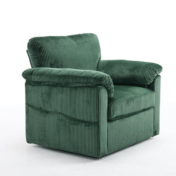 English Elm 33 Inch Oversized Swivel Corduroy Lounge Chair with Plush Chenille Cushioning and Support Springs Green W1829P265011