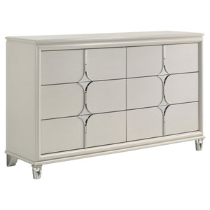 English Elm Gwendolyn Pearl White 6-Drawer Dresser Cabinet with Diamond Star Drawers, Jewelry Tray & Acrylic Legs B062P375502