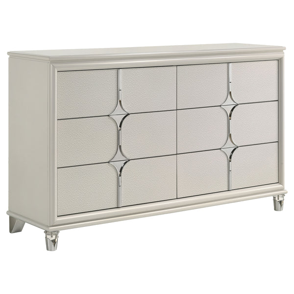 English Elm Gwendolyn Pearl White 6-Drawer Dresser Cabinet with Diamond Star Drawers, Jewelry Tray & Acrylic Legs B062P375502