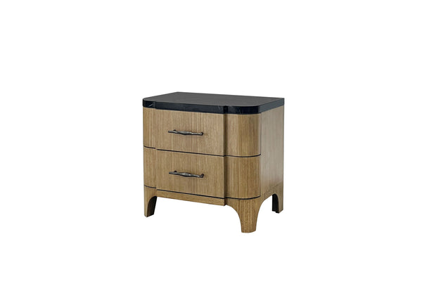 English Elm 2 Drawer Nightstand with Eucalyptus Veneer, Soft-Close Drawers, Felt-Lined Top Drawer & USB Port Tan 31 L x 21.5 W x 30.5 H B2699P395334
