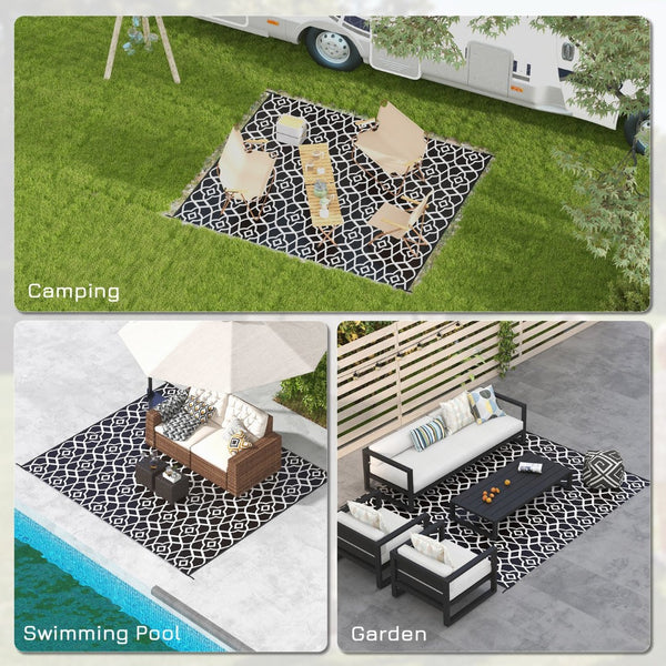 English Elm Outsunny Reversible Polypropylene Outdoor Rug Waterproof Clover Mat with Carry Bag W2225P174553