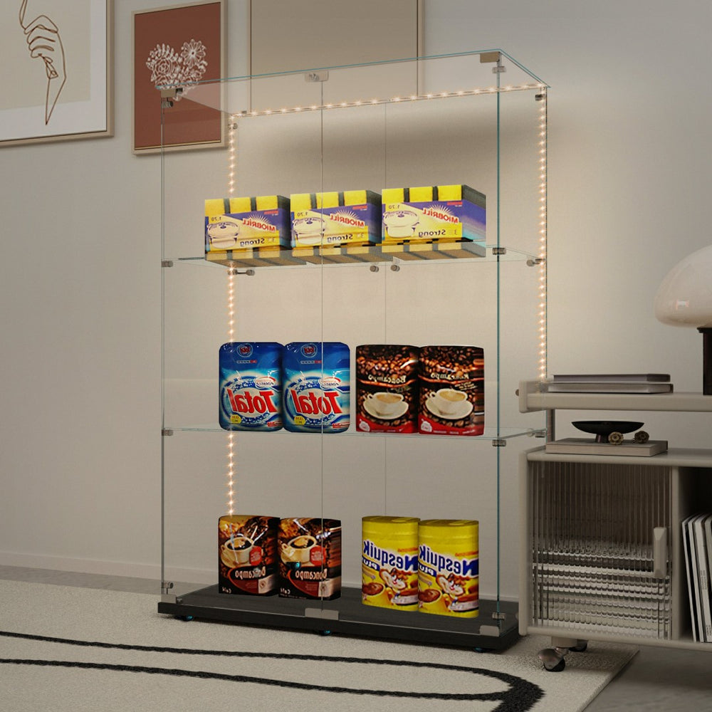 English Elm Tempered Glass Display Cabinet With Smart Bluetooth Led Lighting & Secure Lock For Modern Spaces W3155P268180-GIGA