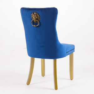 English Elm Mid-Century Tufted Velvet Dining Chair with Lion Head Ring, Nailhead Trim, Solid Wood Legs Blue W1143P193169