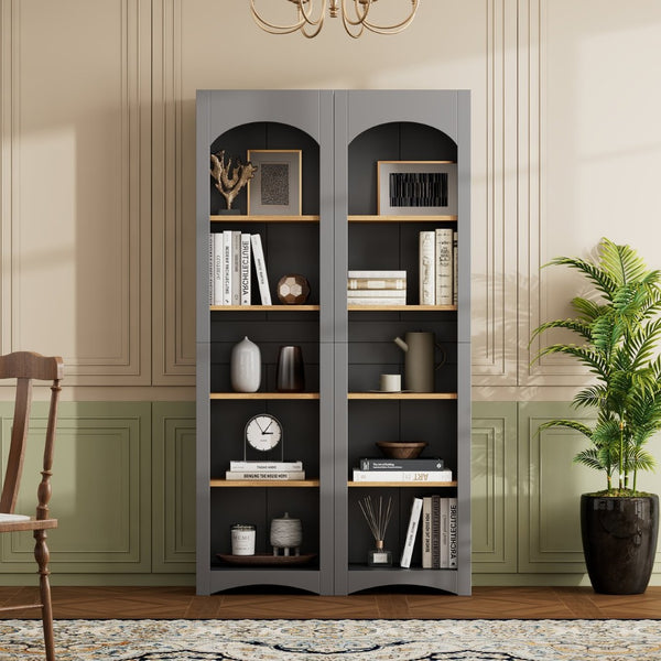 English Elm On-Trend Free Standing 5 Tier Bookshelves Set Of 2, Farmhouse Grey Cabinets With Adjustable Shelves N721P245734E-GIGA