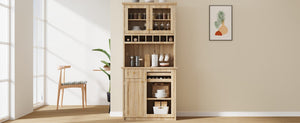 English Elm Topmax Farmhouse Buffet Hutch with Wine Rack Shaker Glass Pantry Cabinet N717P327043N