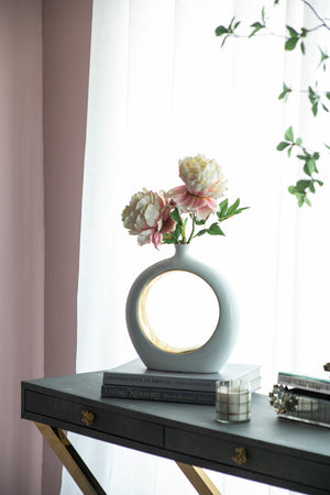 English Elm 11x3.1x12" Round Vase White/Gold — Modern Open-Center Ceramic Accent with Narrow Neck, Sleek Tabletop Decor W2078P391071