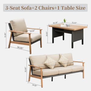 English Elm Outdoor Wicker Patio Furniture Set - Stylish 4-Piece All-Weather Sofa With Cushions & Pillows W1859S00087-GIGA