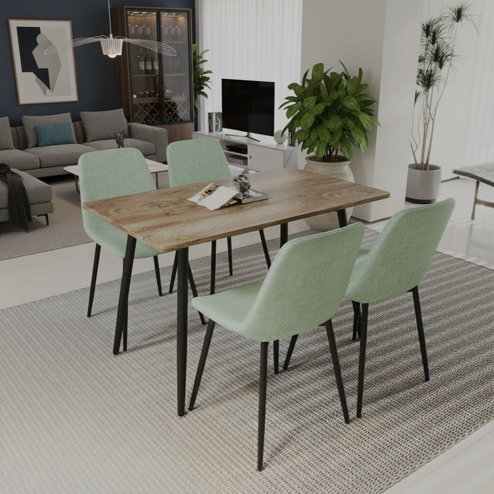 English Elm 47" Modern Mdf Wood Grain Dining Set Seats 4 with Green Chairs and Black Metal Legs W2189S00843