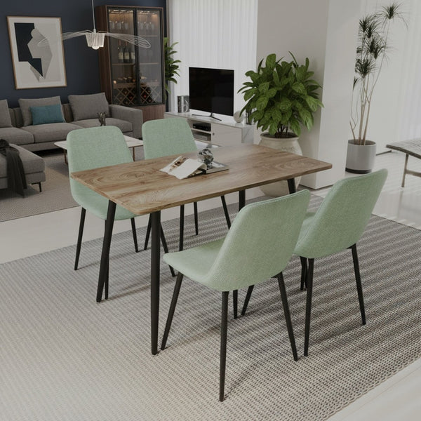 English Elm 47" Modern Mdf Wood Grain Dining Set Seats 4 with Green Chairs and Black Metal Legs W2189S00843