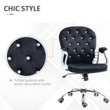 English Elm Vinsetto Velvet Home Office Chair, Button Tufted Desk Chair With Padded Armrests, Adjustable Height and Swivel Wheels, Black