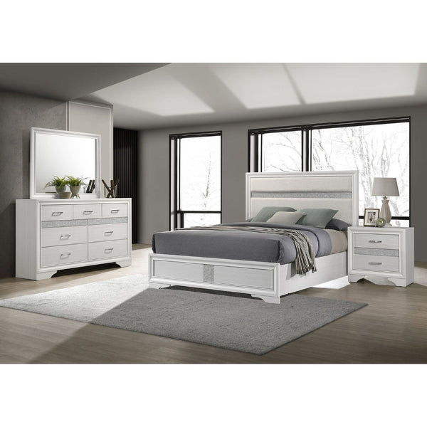 English Elm Annie Glam White Full Storage Bedroom Set with Crystal Pulls and Glitter Accents White B062S01601