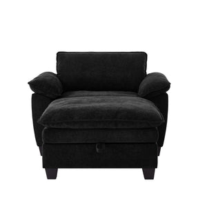 English Elm 51" Oversize Chaise Lounge Chair with Ottoman and Hidden Storage Upholstered in Soft Chenille Comfort Black W1097S00151