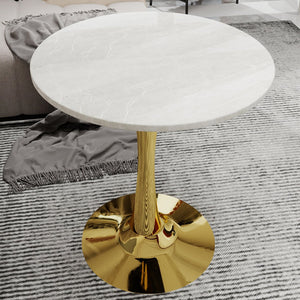 English Elm Marble-Top Round Side Table With Gold Pedestal Base - Modern Glam Design For Living Spaces & Entryways W1935P353524