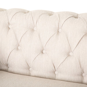 English Elm Christopher Knight Home® - CLUB Club Chair Chesterfield-Inspired Tufted PU Upholstery with Nailhead Trim, Scrolled Arms, Turned Legs Beige 39.25 L x 34.25 W x 25 H 72069.00FBGE