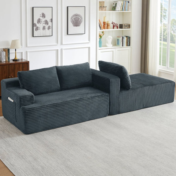 English Elm L-shaped Cloud Sectional Corduroy Sofa Deep Seat Modular Sleeper for Any Living Space W2339P424638