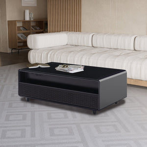 English Elm Modern Smart Coffee Table with Built-in Dual Fridge, Bluetooth Speakers, 15W Wireless Charge, RGB Lights Black W1172P320207