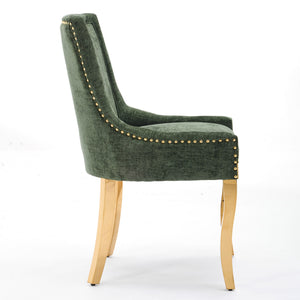 English Elm Chenille Plush Dining Chair with Curved Gold-Plated Legs, Rivet Trim, Textured Upholstery Comfort Olive Green W1143P332688