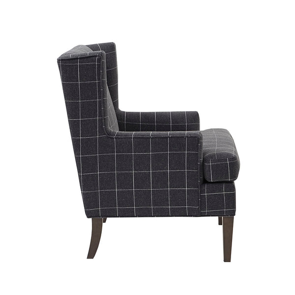 JLA Home Martha Stewart - Plaid Wingback Armchair with Windowpane Upholstery, Removable T-Cushion, Tapered Wood Legs, Farmhouse Elegance MT100-0106