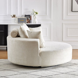 English Elm 55''L Chenille Foam Single Swivel Chair with Plush Backrest Pillow, 360° Smooth Recline for Living Room Lounge Comfort Beige W834S00353