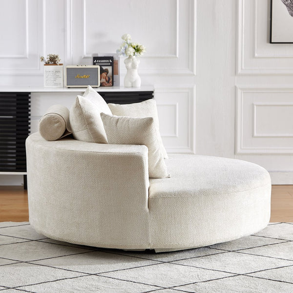 English Elm 55''L Chenille Foam Single Swivel Chair with Plush Backrest Pillow, 360° Smooth Recline for Living Room Lounge Comfort Beige W834S00353