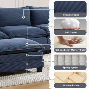 English Elm United We Win Modular Corduroy Sectional with Ottoman Low Profile Living Room Couch Navy W1568S00261