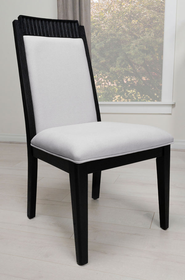 English Elm Transitional 2pc Side Chair Set Upholstered Ivory Seats Black Rubberwood Frame Geometric Grooves B011P363271