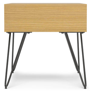 English Elm Hunter Handcrafted Solid Wood Veneer End Table with Open Storage and Industrial Hairpin Legs Oak B136P203450