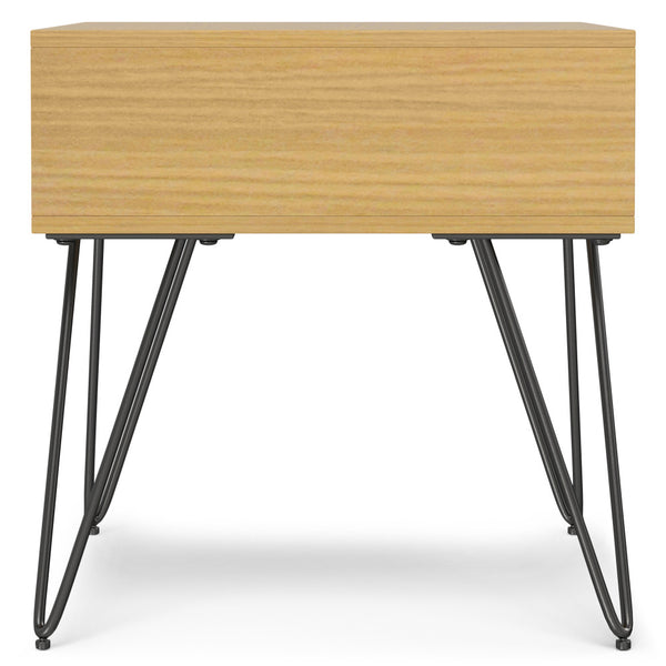 English Elm Hunter Handcrafted Solid Wood Veneer End Table with Open Storage and Industrial Hairpin Legs Oak B136P203450