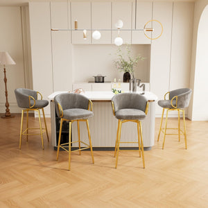 English Elm 30 Velvet Swivel Bar Chairs Set of 4 – 30" 360° Padded High Stools, Durable Metal Legs, Space-Saving Design Grey+Gold W1727S00018