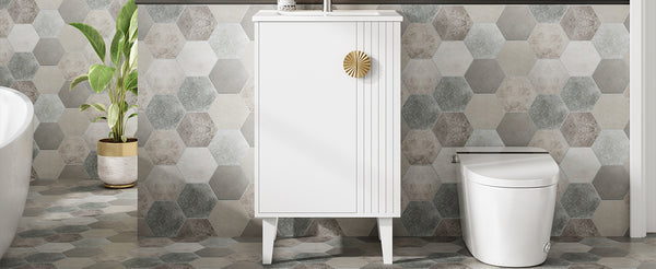 English Elm 20-inch French Style Bathroom Vanity with Integrated Ceramic Sink, Carved Accents & Soft-Close Door White N710P330971K