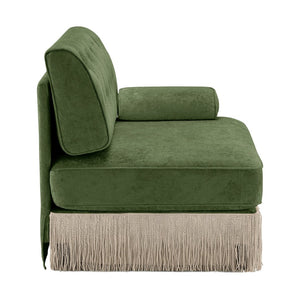 English Elm Sofa Rsf Modular Velvet Fleece Sectional with Tufted Back and Tassel Skirt Detail W714P450838