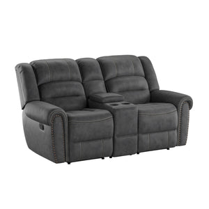 English Elm Wallace & Bay - Gray Reclining Console Loveseat in Slate Gray Fabric — Traditional Style, Easy-Care, Plush Seating for Living Rooms (79" Wide) B361P384421