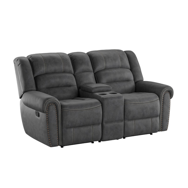 English Elm Wallace & Bay - Gray Reclining Console Loveseat in Slate Gray Fabric — Traditional Style, Easy-Care, Plush Seating for Living Rooms (79" Wide) B361P384421