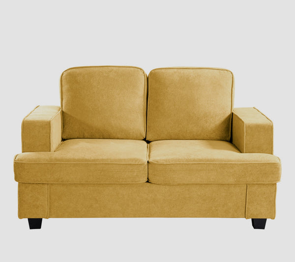 English Elm Modern Velvet Loveseat with Deep Seating and High-Density Foam, Loose Back Cushions, Wide Arms, Stylish Living Sofa for Home 93 Mustard yellow B2735P292322